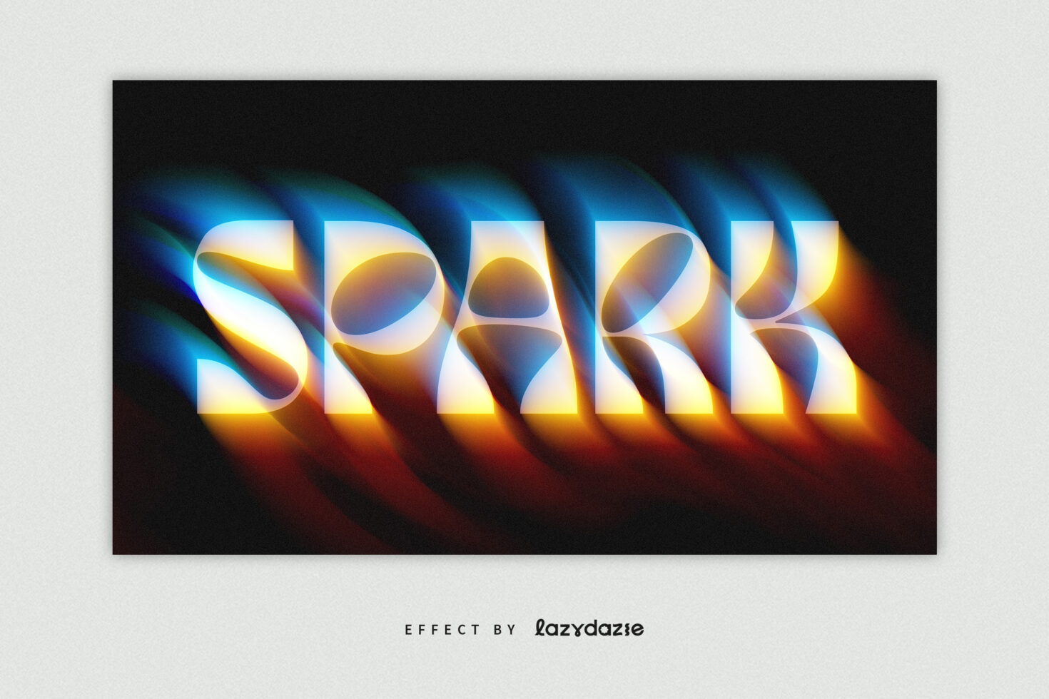 3D text with gold, blue, orange gradient lighting effect on dark background