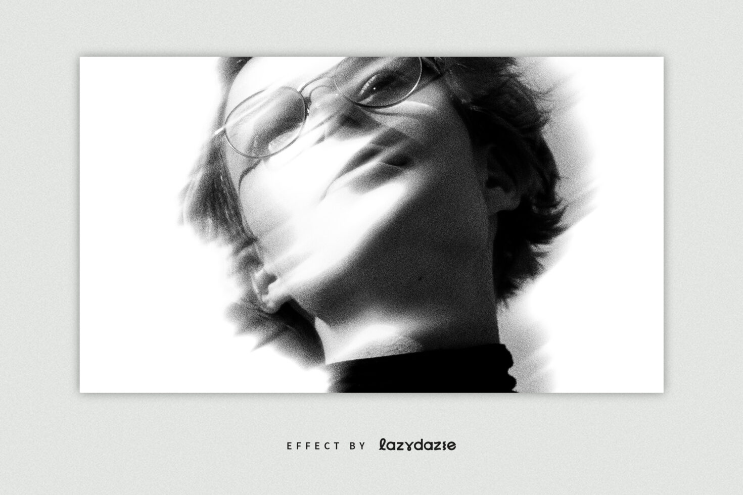 Soft focus black-white portrait of person wearing glasses, dreamy blurred aesthetic