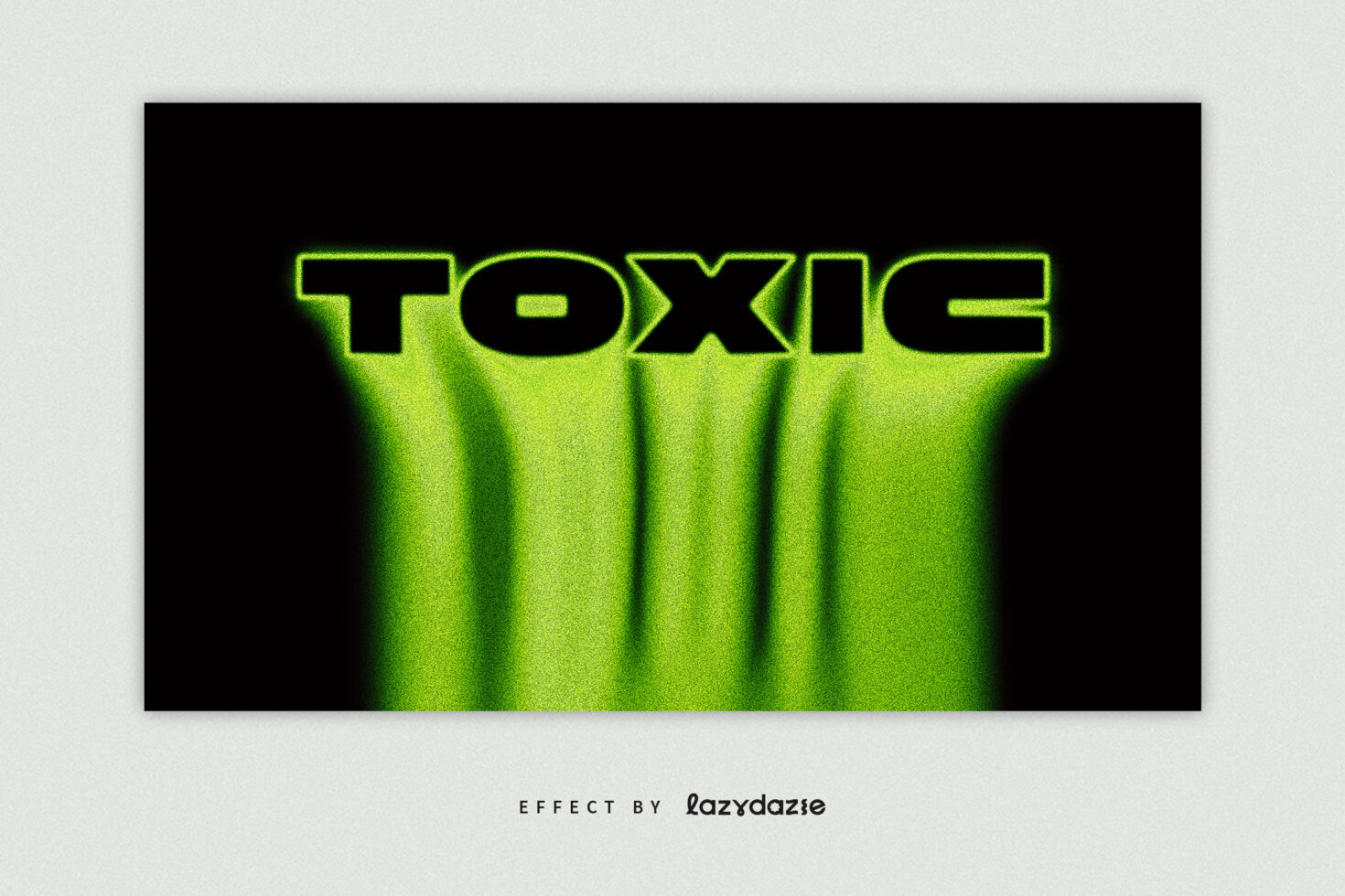 Lime green neon outline letters spelling toxic with pleated backdrop