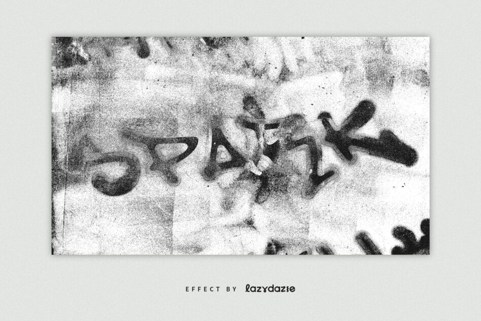 Grainy distorted letters on white surface with heavy noise texture overlay