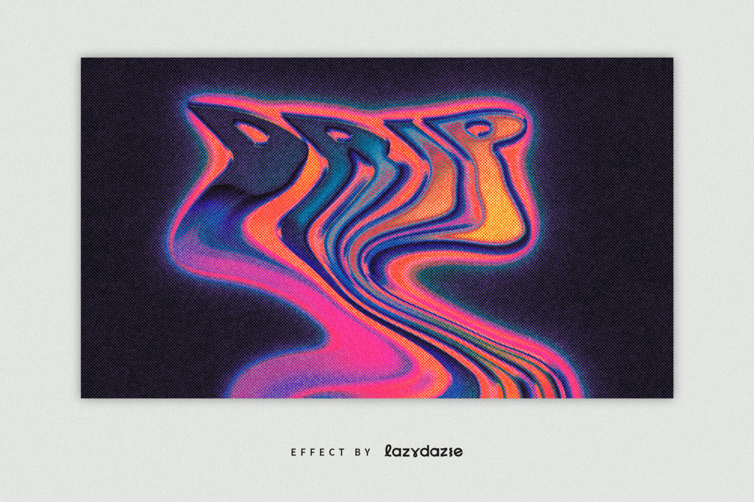 Wavy liquid shape with hot pink, orange, blue neon glow on dark pixeled surface