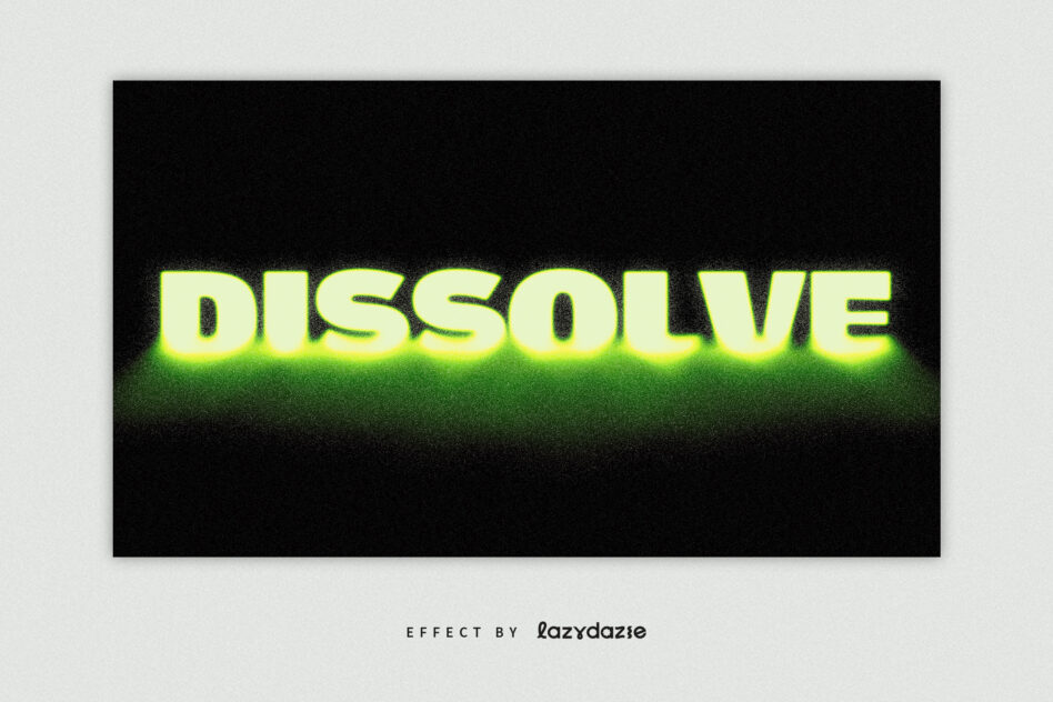 Lime neon glow text spelling dissolve on black background
