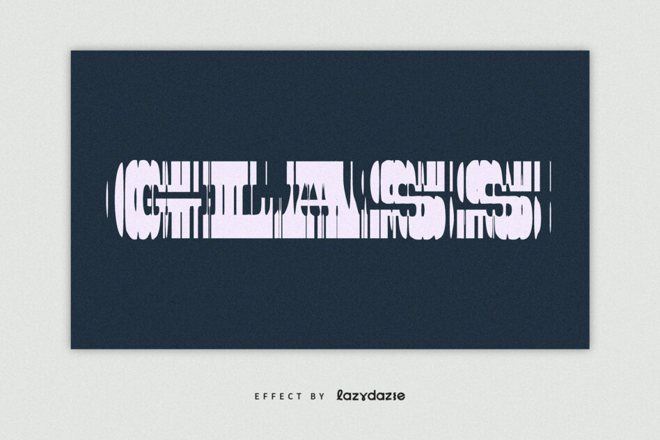Glitch text effect with pink letters on dark blue background