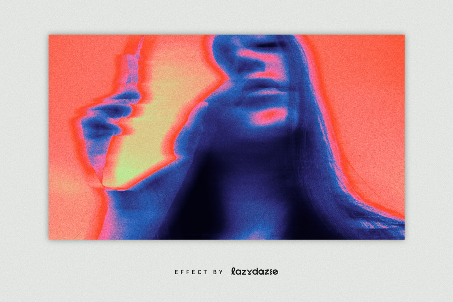 Woman's face with vibrant neon thermal colors in red, blue, yellow tones