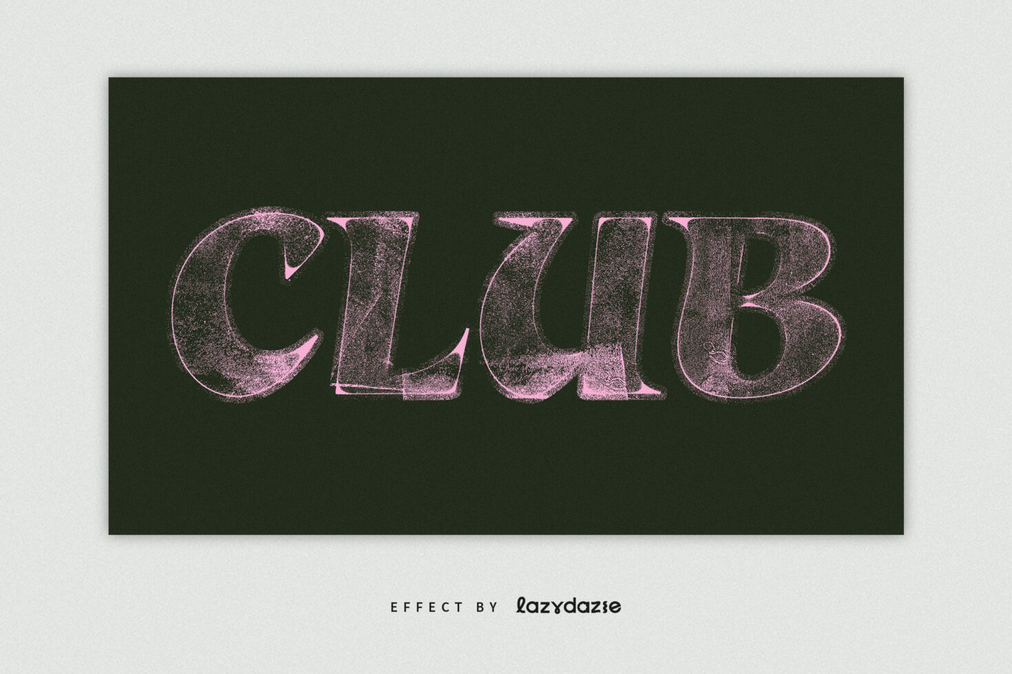 Pink grainy serif letters on dark green background with speckled vintage aesthetic