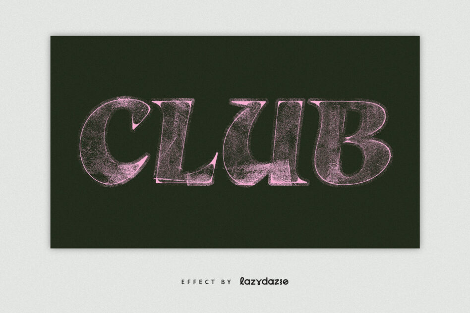 Pink grainy serif letters on dark green background with speckled vintage aesthetic