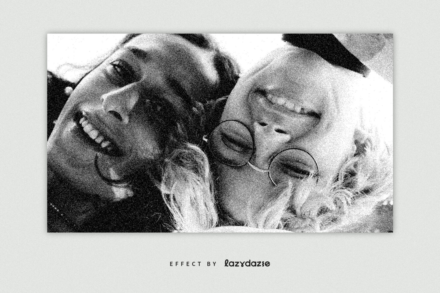Halftone black white group shot of people wearing round eyeglasses