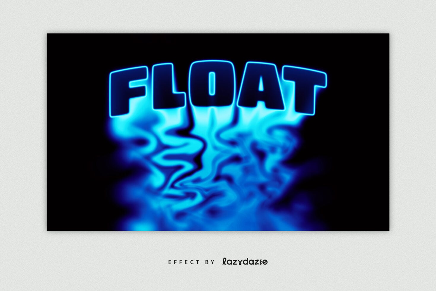 Bold neon FLOAT text in cyan with rippling liquid wave distortion below