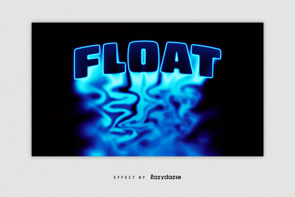 Bold neon FLOAT text in cyan with rippling liquid wave distortion below