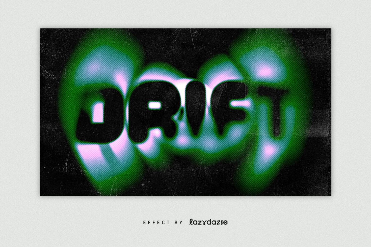 Glitchy DRIFT text with green magenta halo effect on dark grunge backdrop