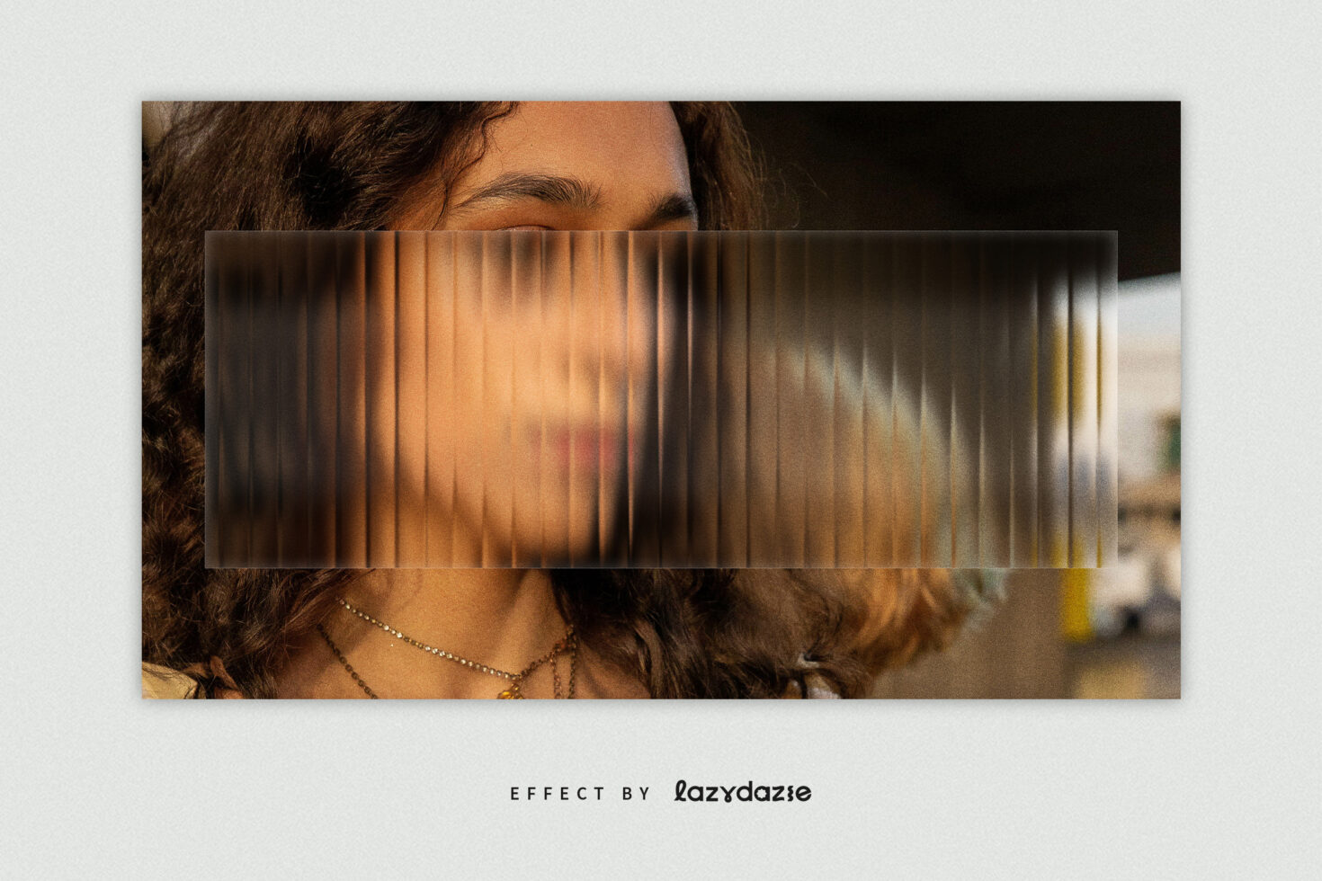 Person's eyes face covered by horizontal scan line blur distortion
