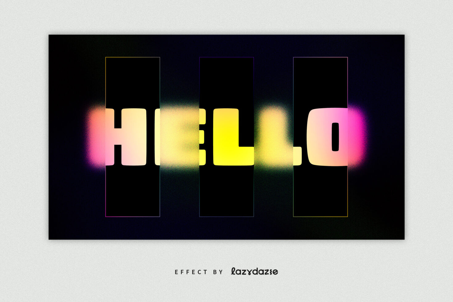 HELLO text with soft neon glow effect blending yellow, pink tones
