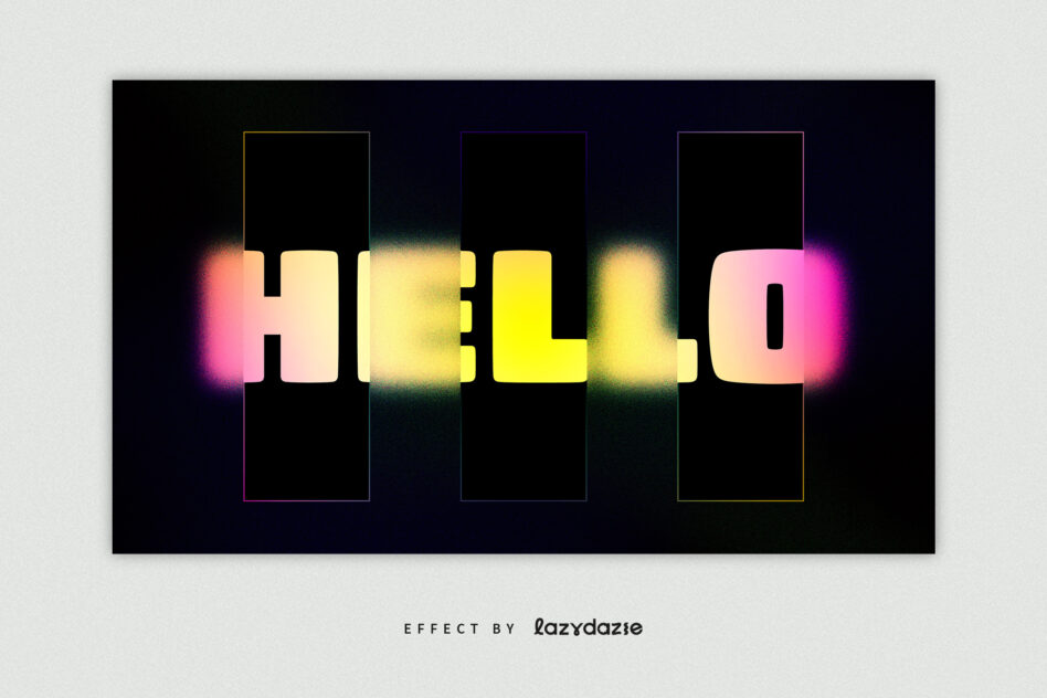 HELLO text with soft neon glow effect blending yellow, pink tones