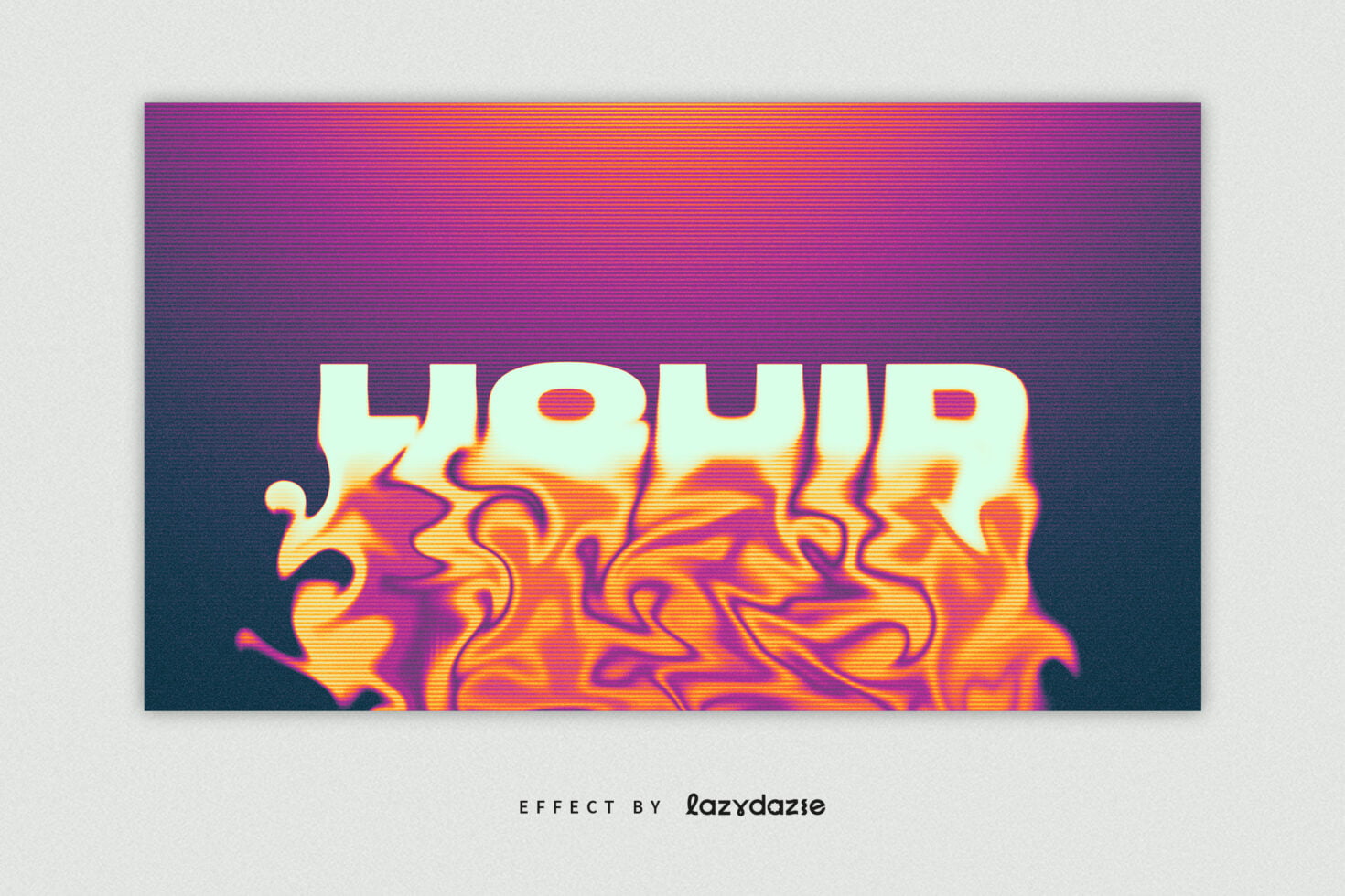 Glowing retro text effect with liquid wavy shape underneath on gradient background