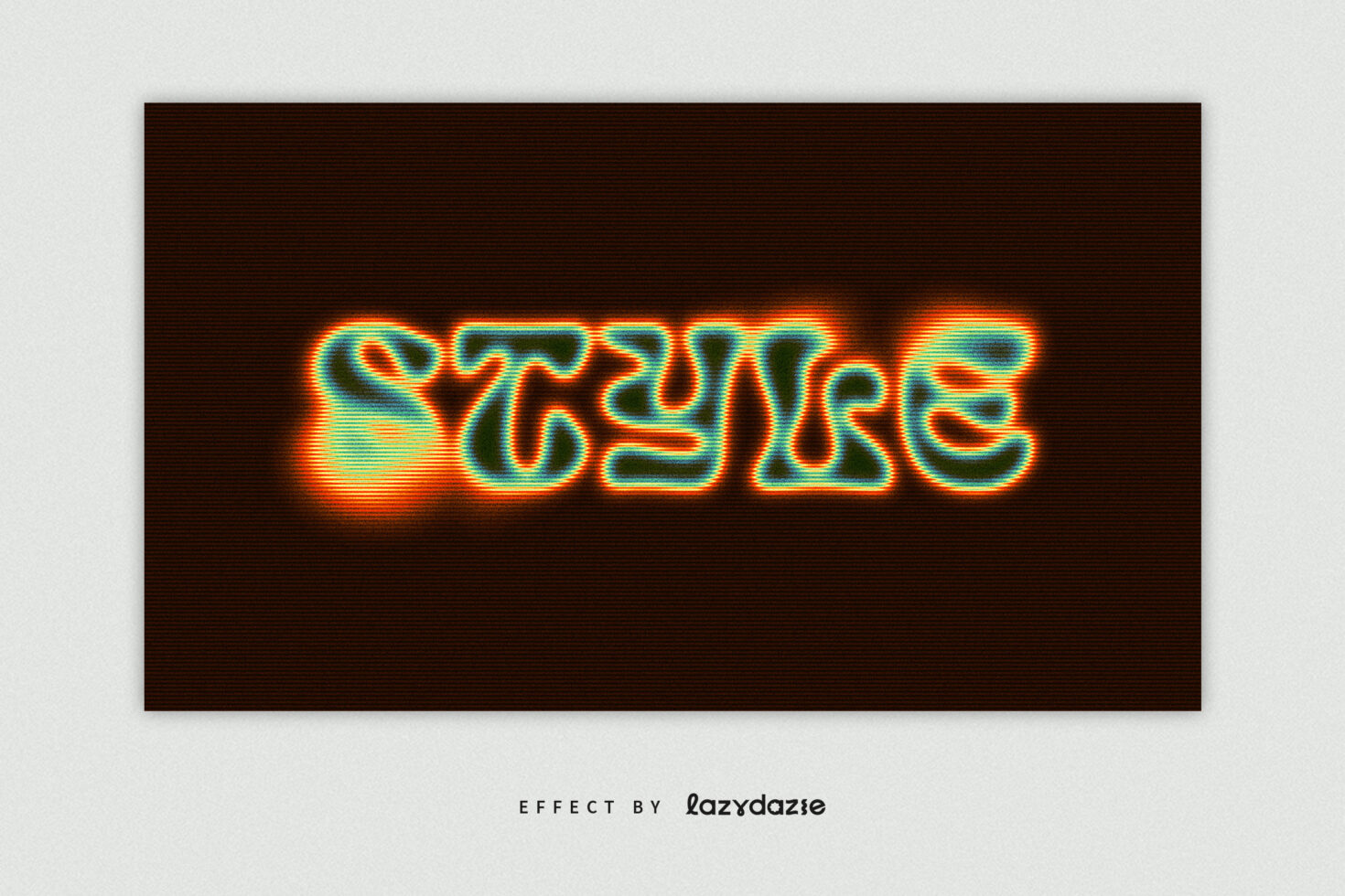 Sunrise wavy text neon glow cyan orange on brown scanline background
