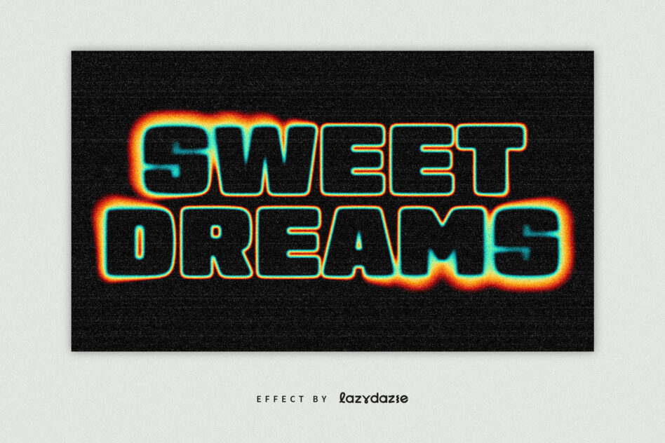 Sweet Dreams neon sign with cyan orange glow on dark grainy backdrop