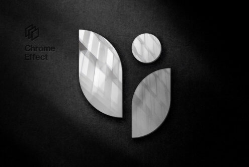 Chrome effect logo mockup on a dark textured background showcasing metallic elements with reflection ideal for branding presentations and graphic design resources.