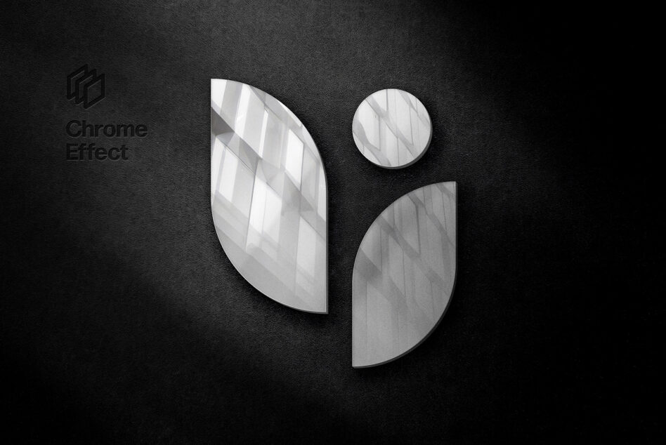 Chrome effect 3D logo showing curved geometric shapes with glass overlay