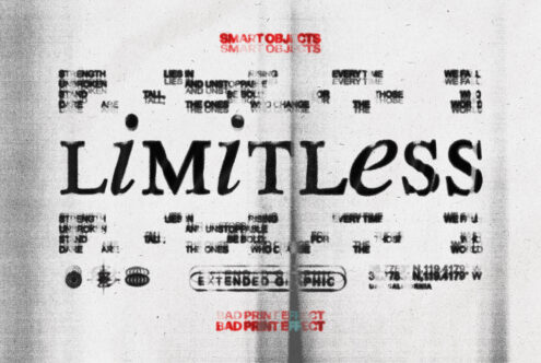 Xeroxed zine layout with 'Limitless' in bold letters, red overprint, chaotic typography