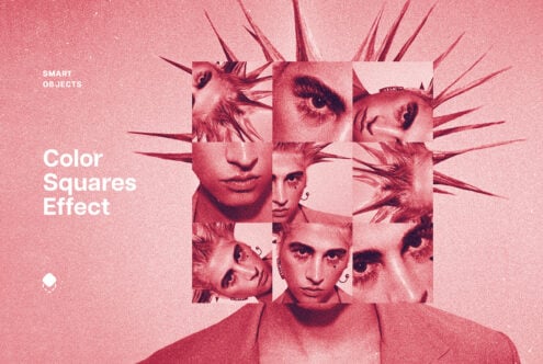 Collage of squares with various facial features and spiked hair on textured background; design template for photo editing; graphic resource for designers.