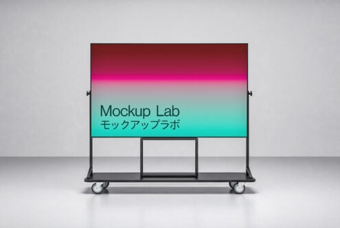 Gradient billboard mockup with magenta to teal fade on transportation stand
