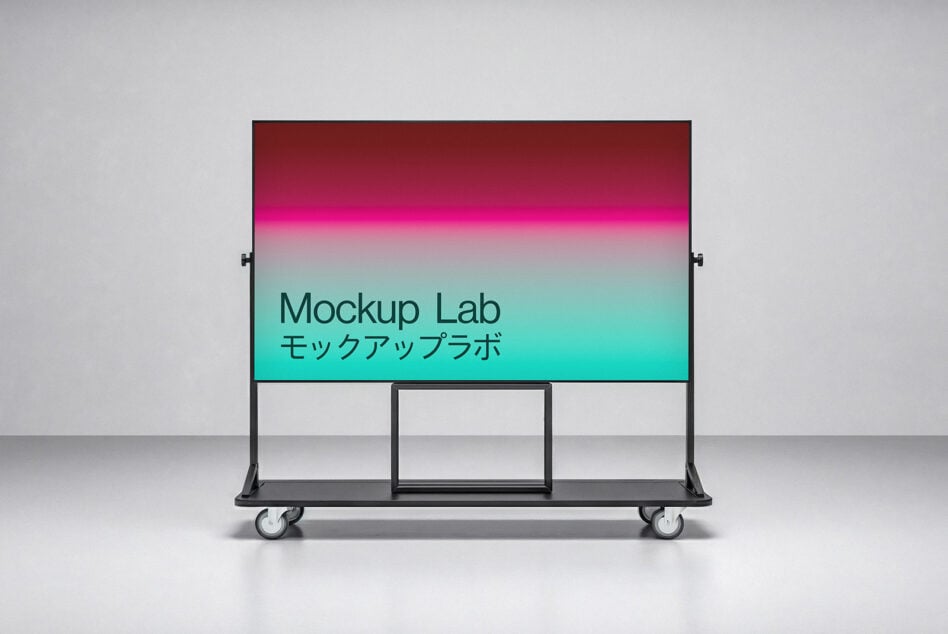 Gradient billboard mockup with magenta to teal fade on transportation stand
