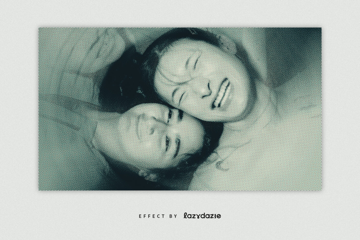Person's face with halftone dot pattern creating print effect