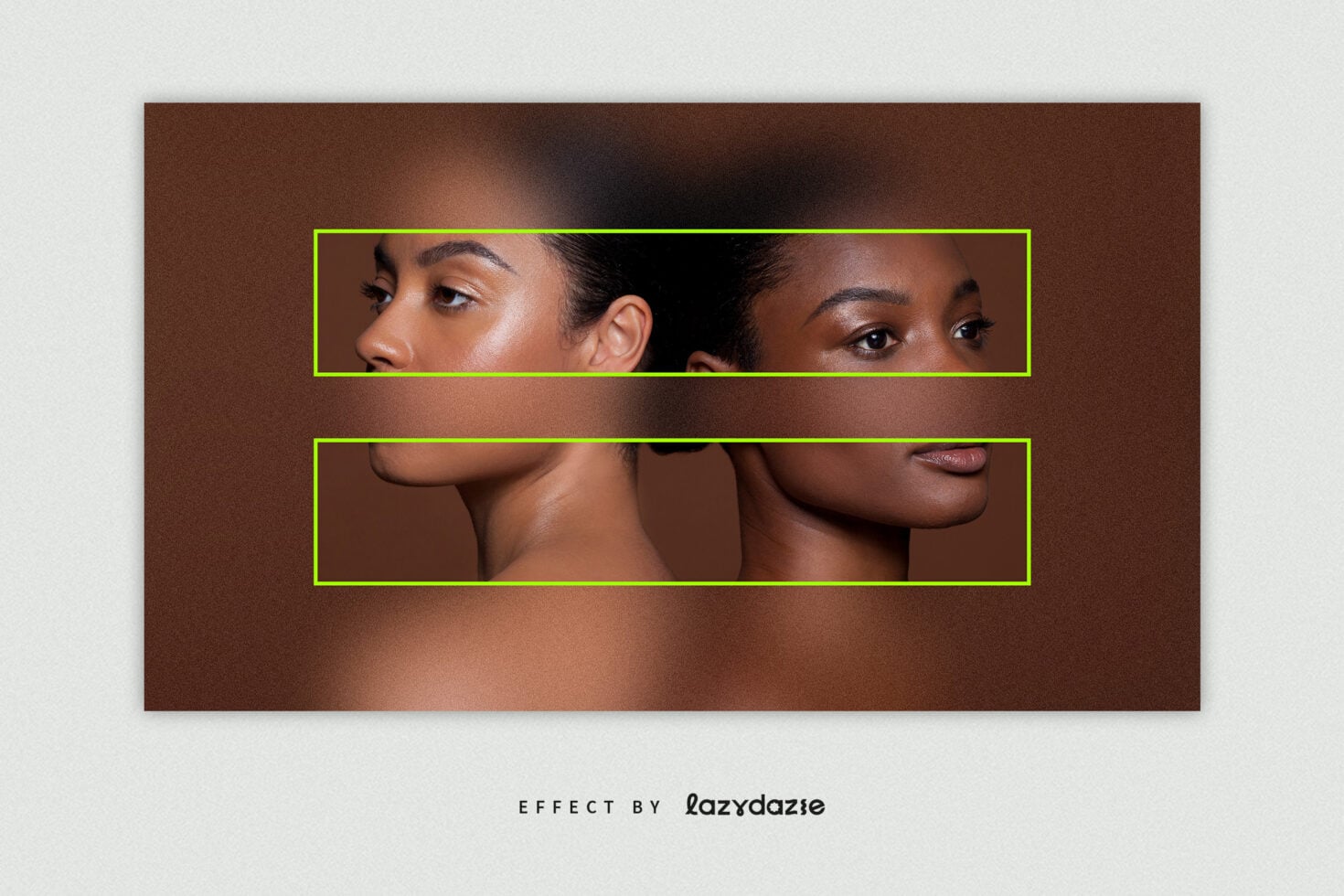 Two portraits with neon frames on brown background layout