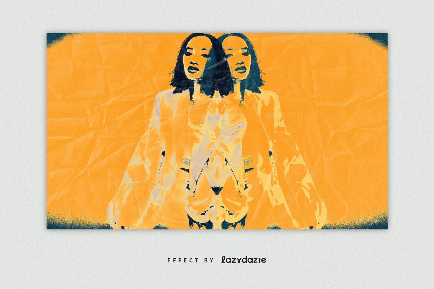 Mirrored silhouette portrait in bold yellow with high contrast blue tones