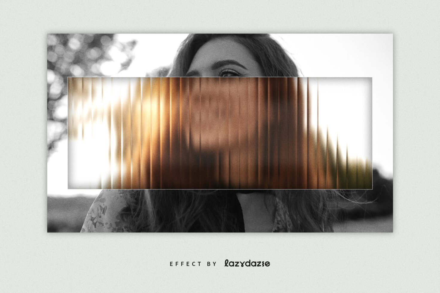 Portrait covered by warm golden vertical line effect overlay