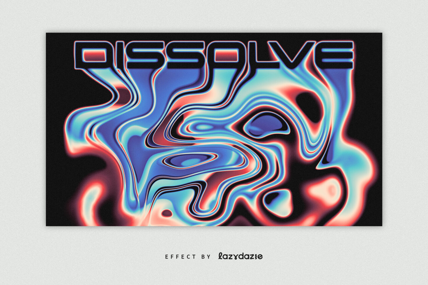 Resolve text in neon outline style with flowing liquid distortion underneath
