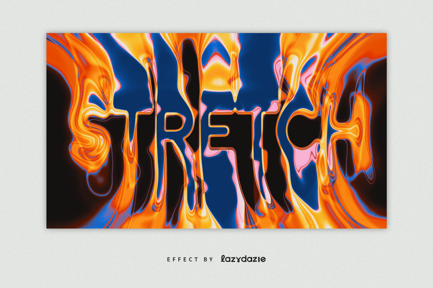 Stretch text with liquid orange yellow glow effect on dark blue backdrop