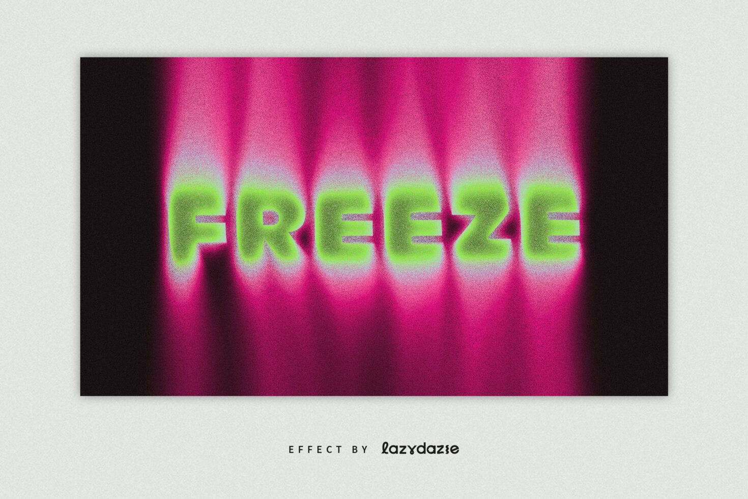 Freeze text in lime neon with magenta light streaks effect