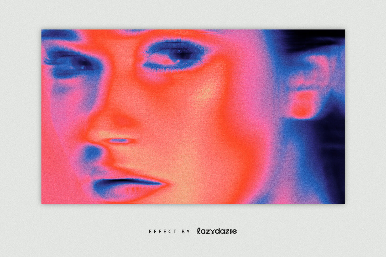 Neon thermal effect portrait with pink, blue, orange color wash