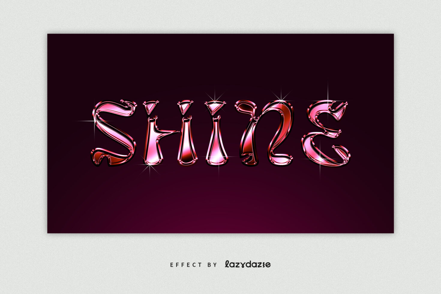Shiny liquid metal text SHINES with pink, orange, cyan reflections