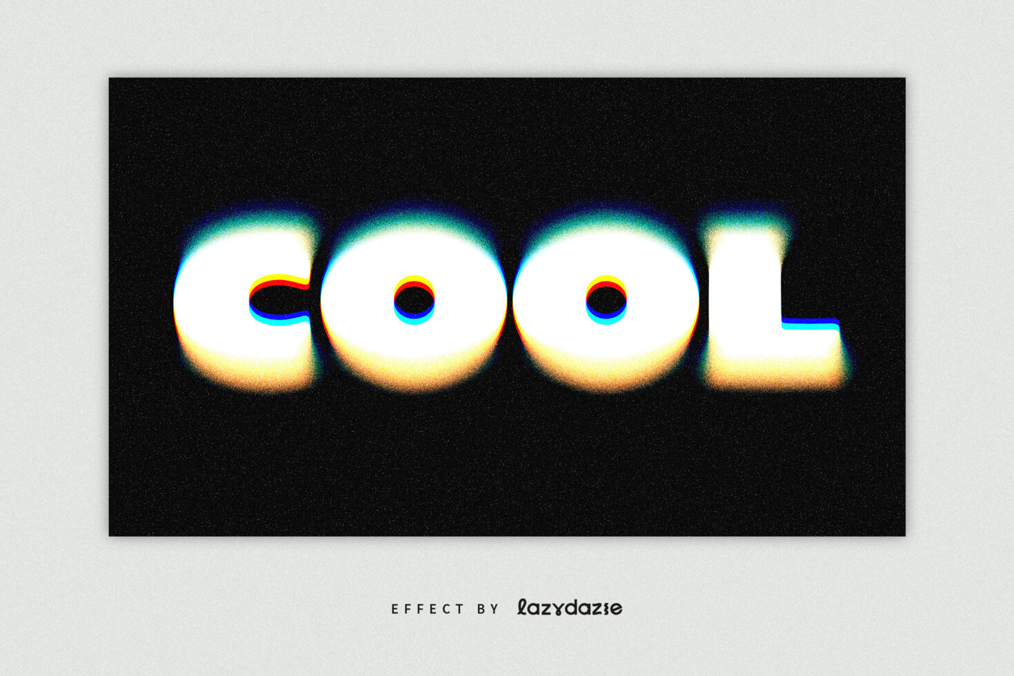 White rounded letters with blue cyan yellow chromatic aberration effect