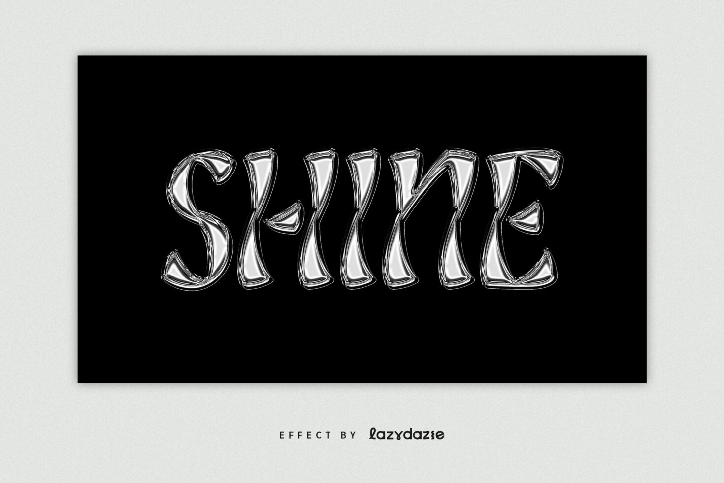 Skincare text rendered in glossy reflective chrome liquid style