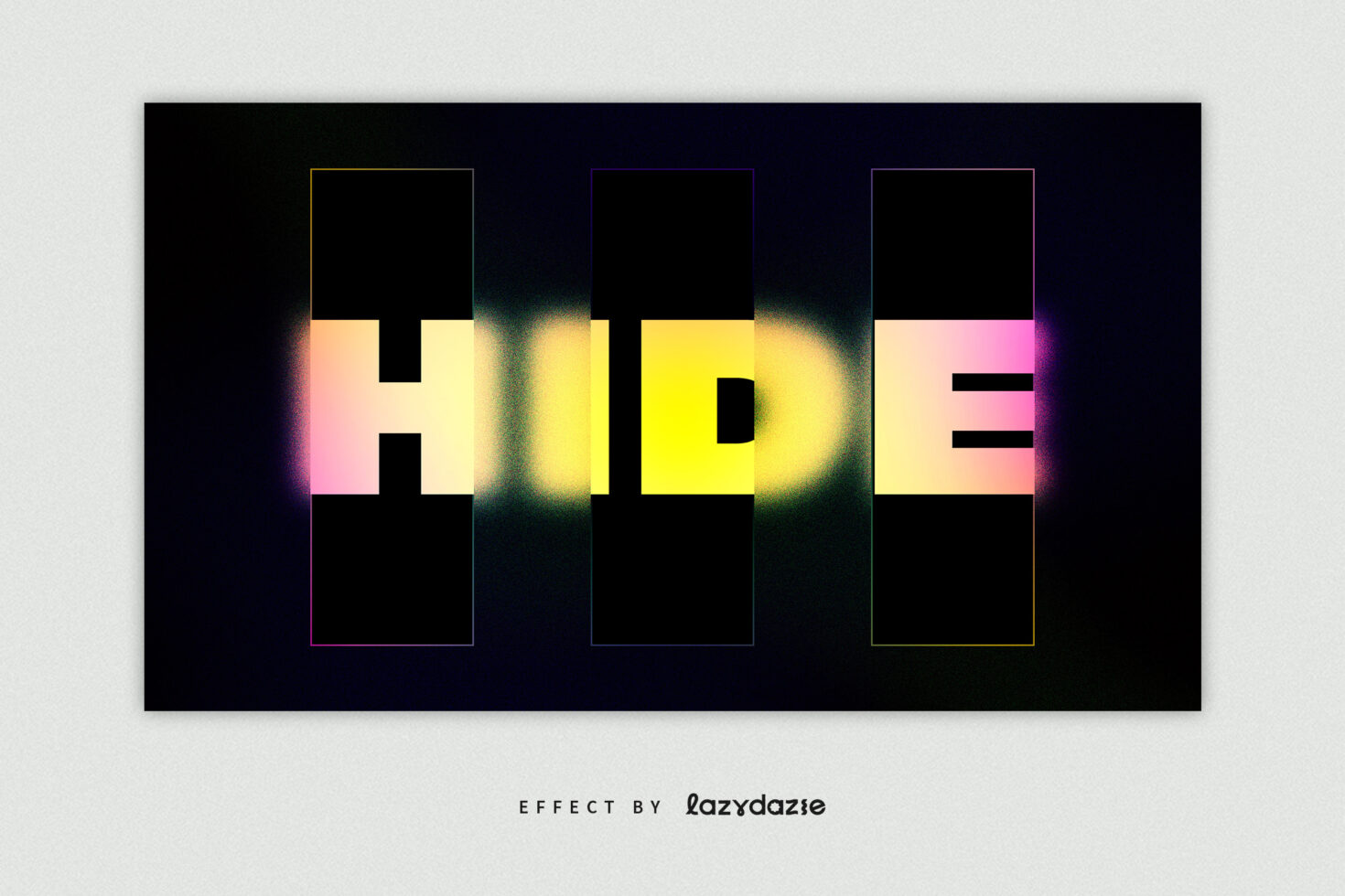 HIDE text with neon glow effect in yellow, pink, magenta on dark backdrop
