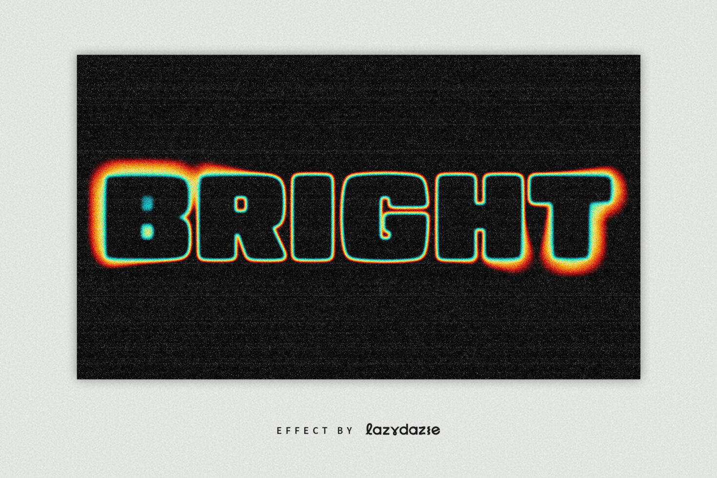 Neon outlined BRIGHT text in orange cyan with strong glow effect on dark textured background