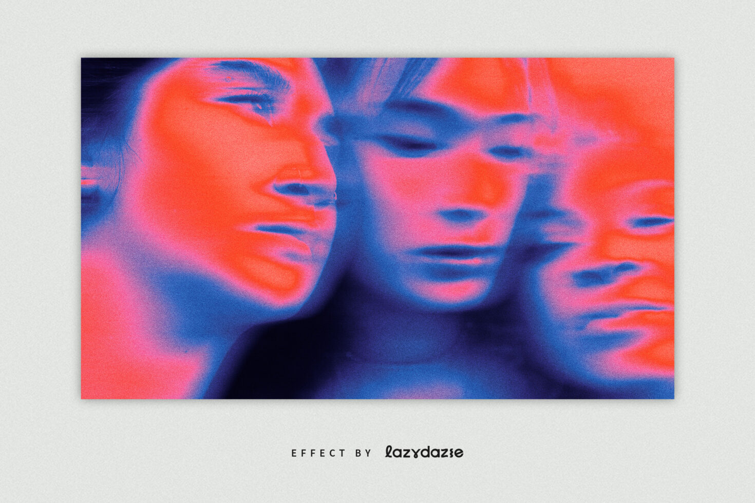 Multiple faces blurred with neon thermal coloring in pink orange blue