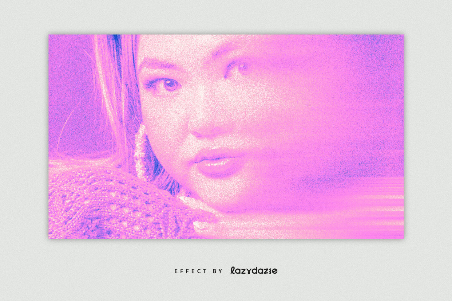 Woman's face portrait with bright magenta color cast over entire image texture