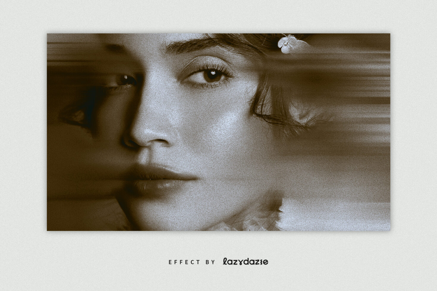 Sepia portrait with horizontal scan lines creating vintage TV static look