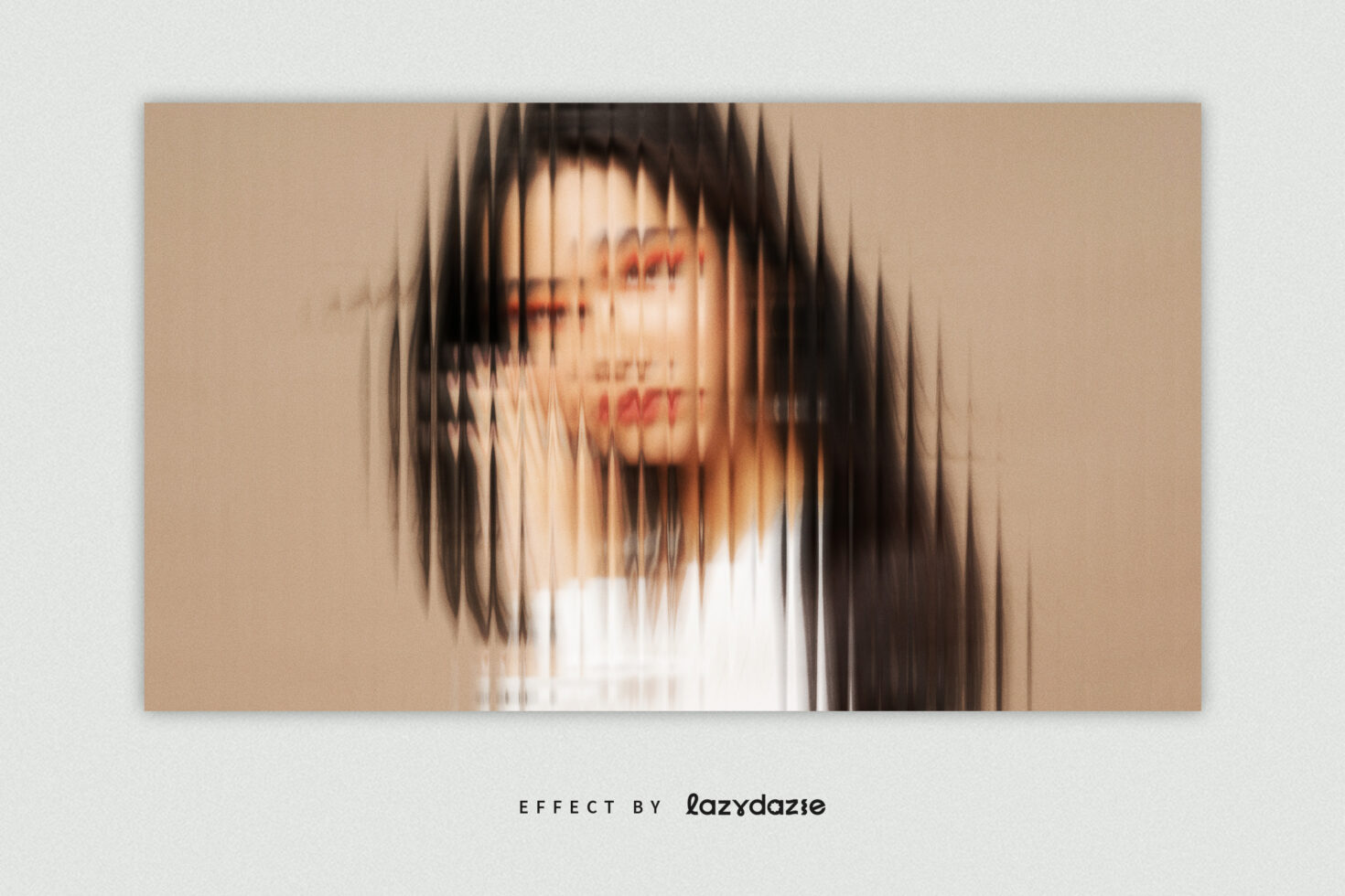 Horizontal portrait with heavy vertical scan line distortion on beige tone
