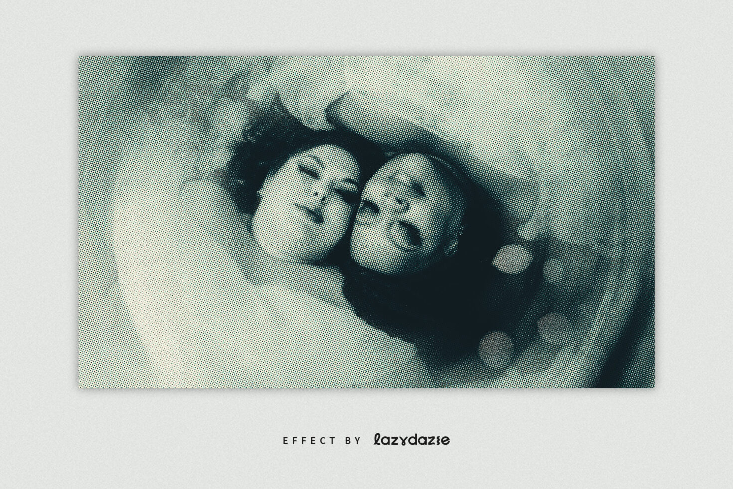 Two people kissing in profile with halftone dot pattern overlay effect