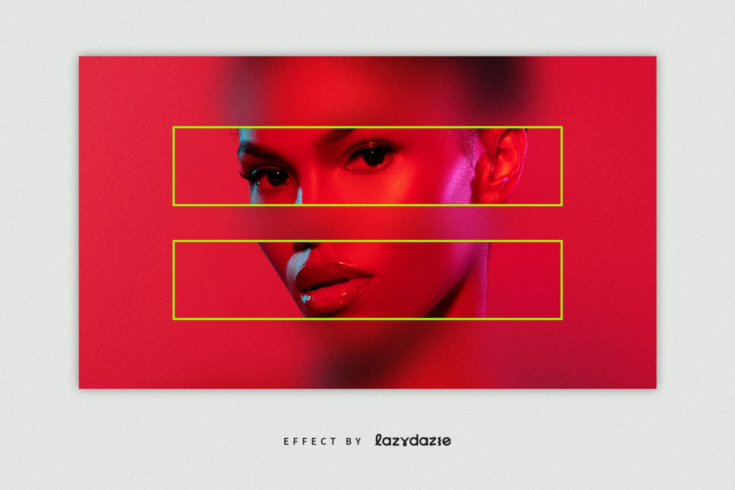 Face detail with vibrant neon pink blue glow effect mockup