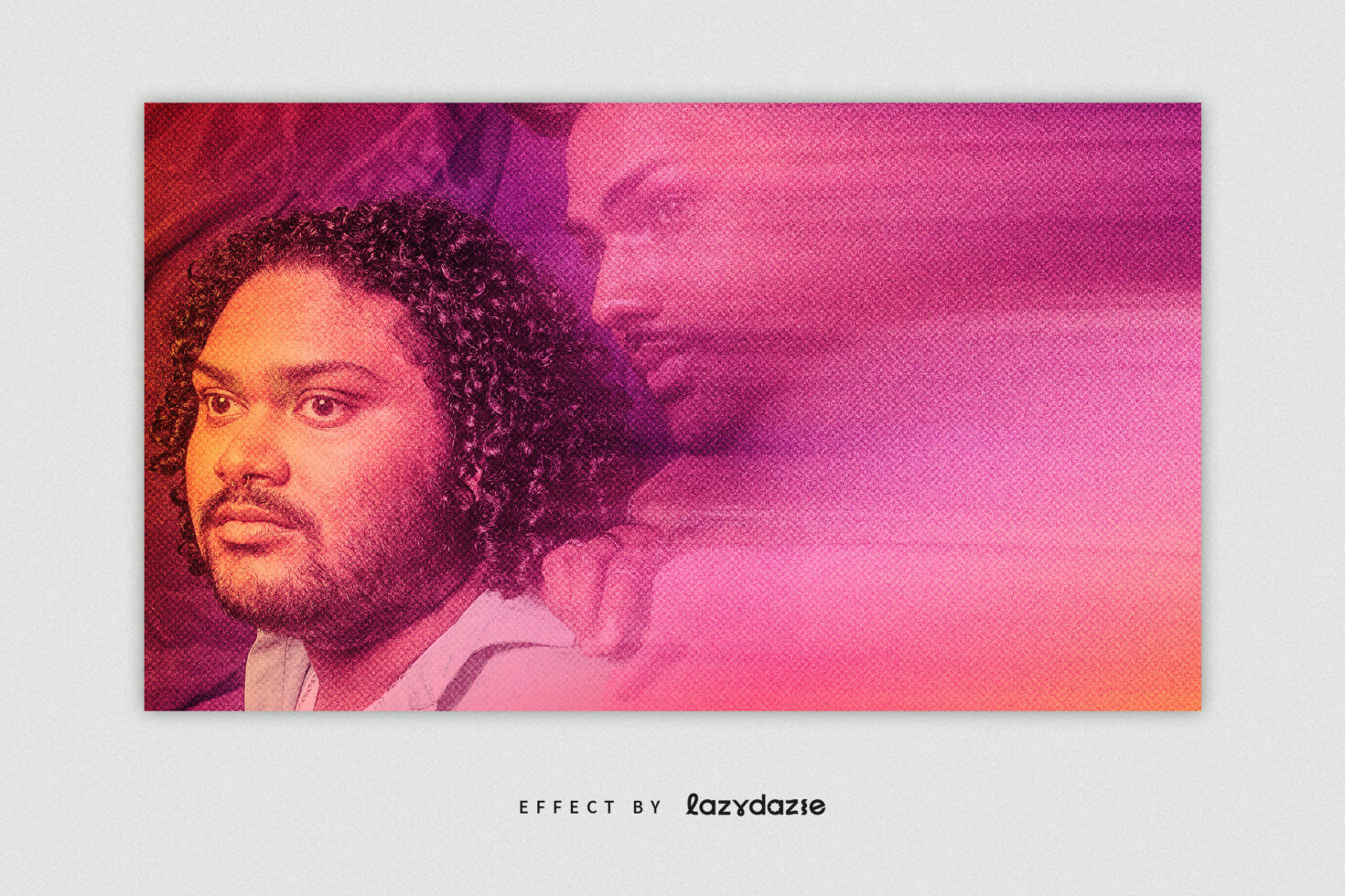 Man's portrait with vibrant red to orange gradient halftone texture overlaid