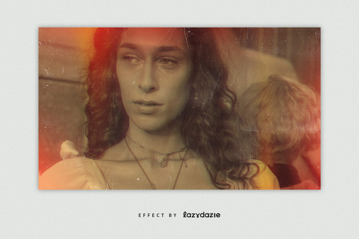 Woman's portrait with warm aged film texture overlay effect