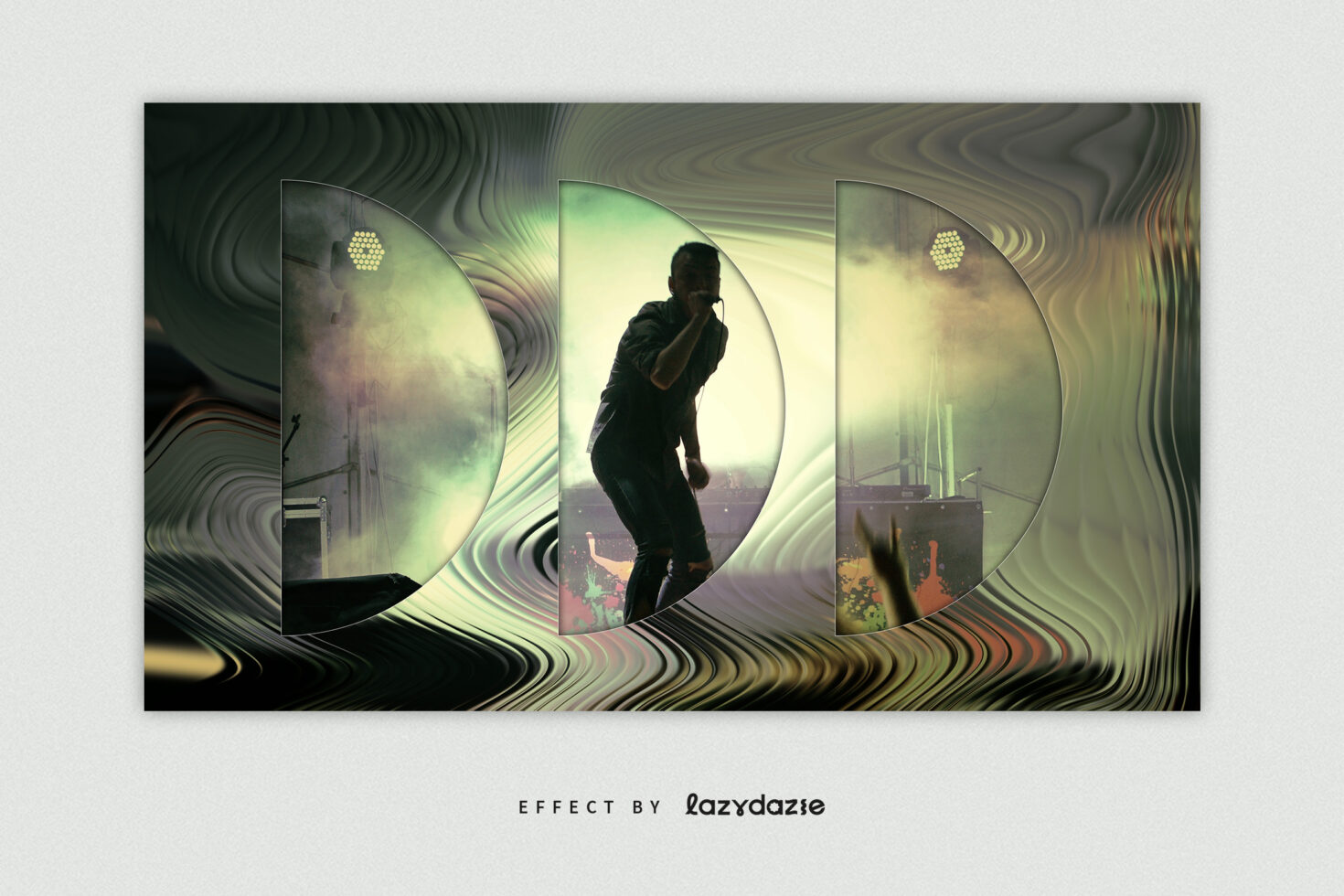 Man in dark jacket shown through curved glass panels with cityscape background