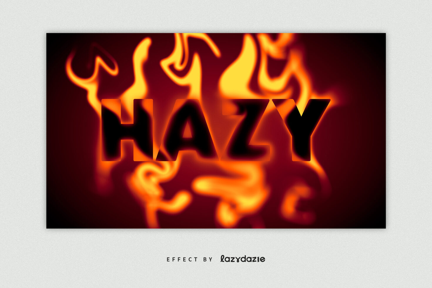Bold black letters surrounded by realistic flaming fire effect in orange, yellow