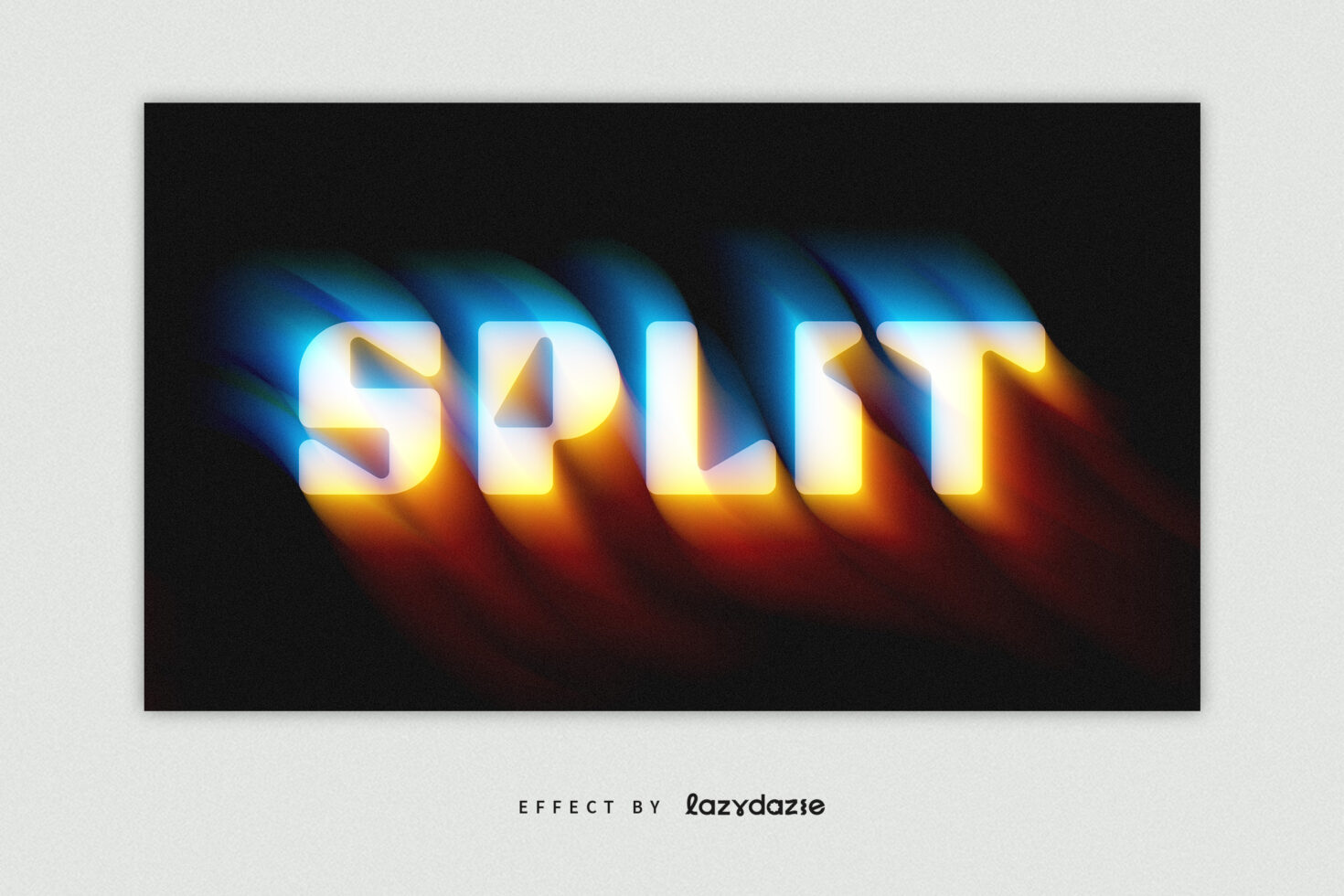 Split text with warm glowing letters on dark backdrop